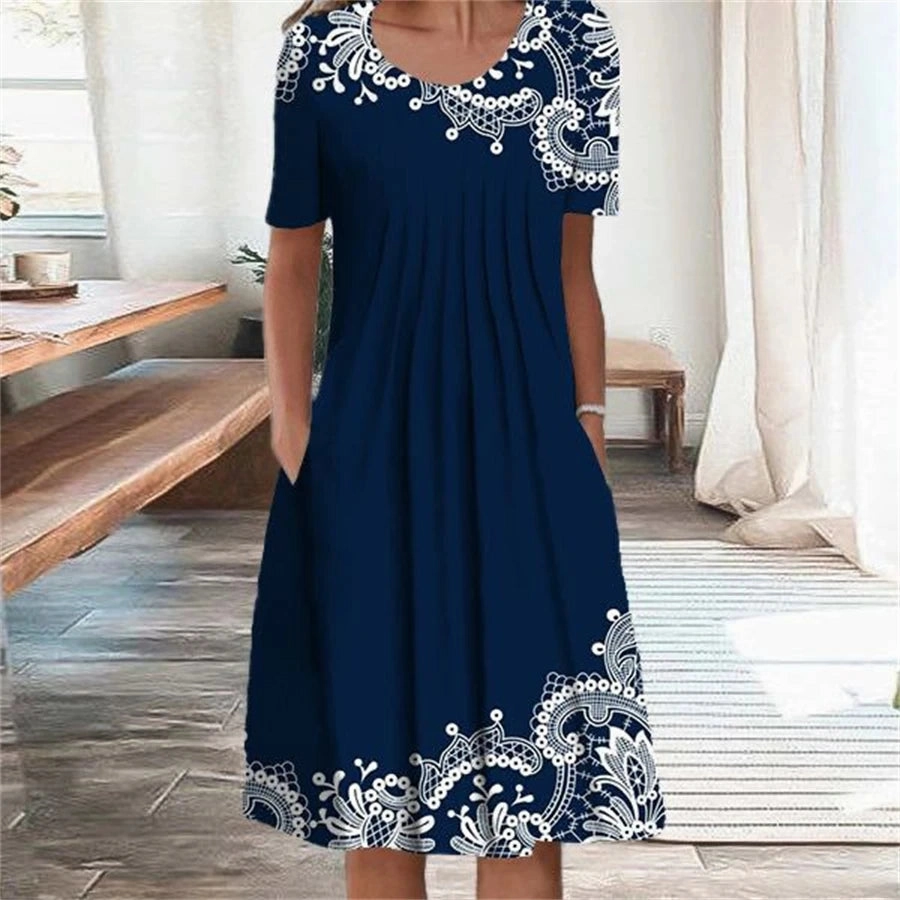 Fashion Elegant Women Dress Loose Casual Dress Printed Design