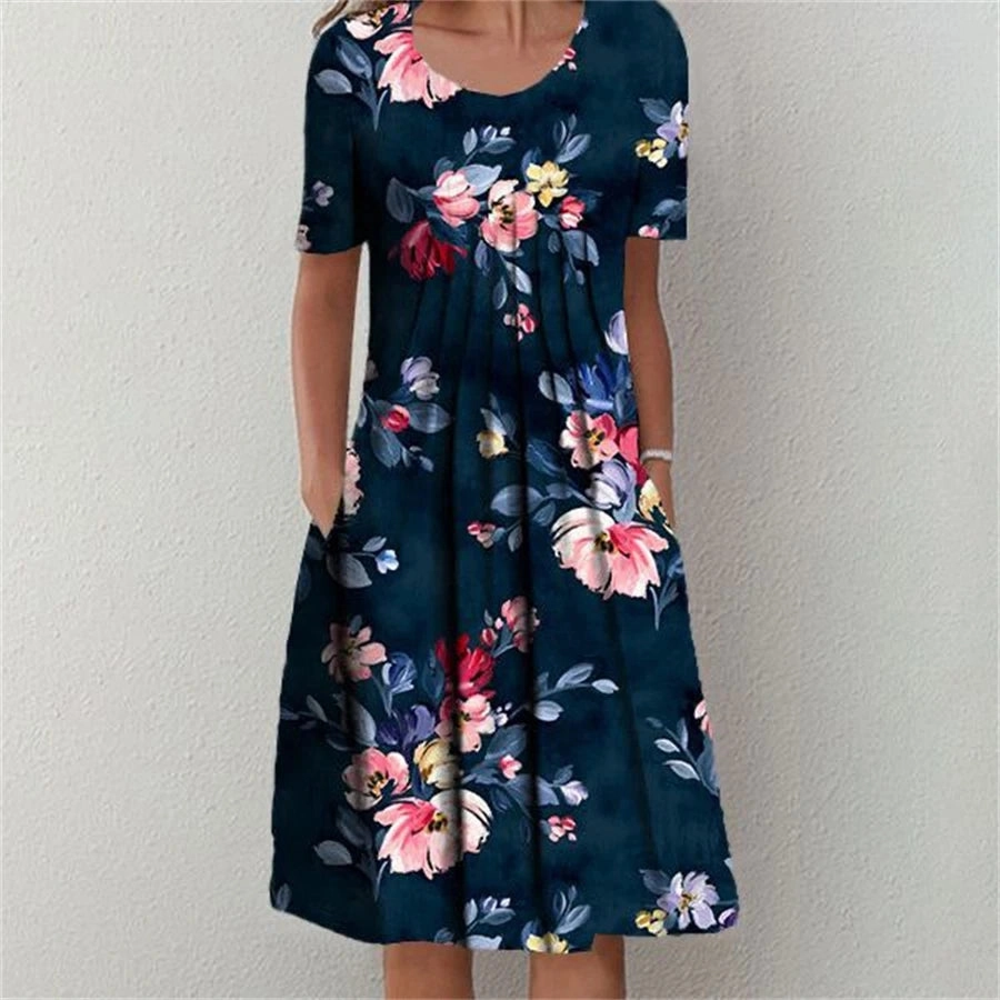 Fashion Elegant Women Dress Loose Casual Dress Printed Style