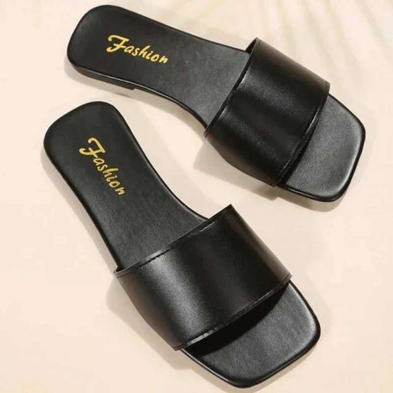 Fashion Minimalist Single Band Slide Sandals Solid Color Women Slippers Summer New Outdoor Sandy Beach Open Toe Flat Shoes