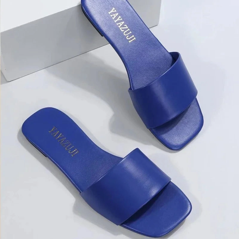 Fashion Minimalist Single Band Slide Sandals Solid Color Women Slippers Summer New Outdoor Sandy Beach Open Toe Flat Shoes