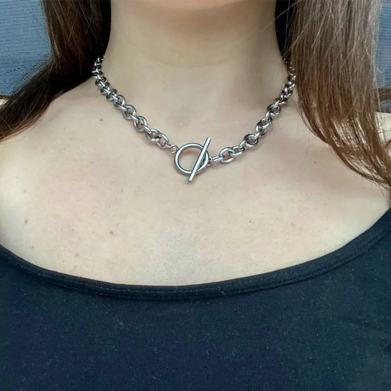 Fashion New Chunky Chain Necklace Women Simple Toggle Clasp