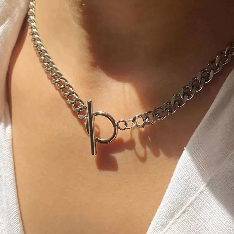 Fashion New Chunky Chain Necklace Women Simple Toggle Clasp
