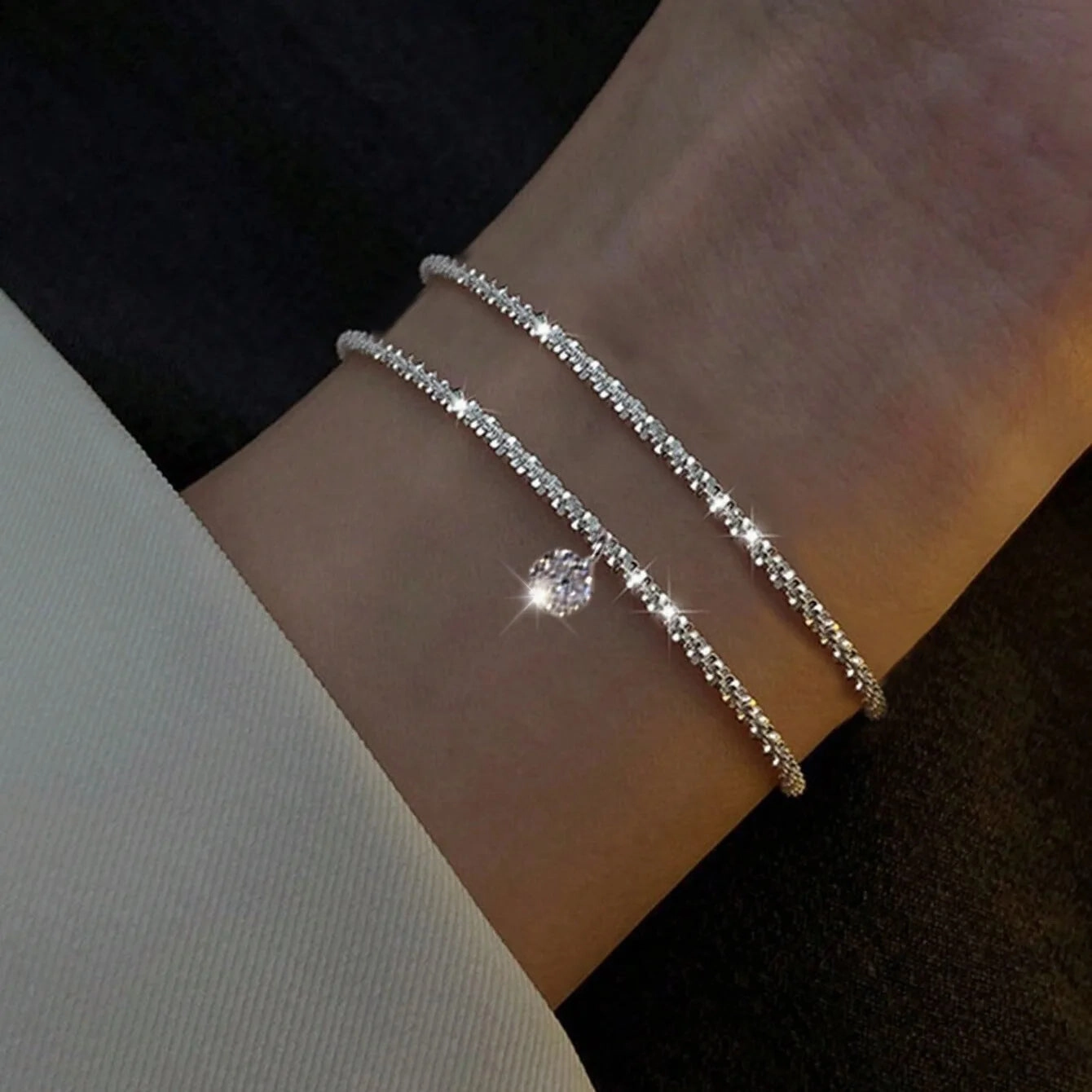 Fashion Silver Color Sparkling Adjustable Bracelets for Women Elegant Gypsophila Fine Bracelet Wedding Party Jewelry Gift