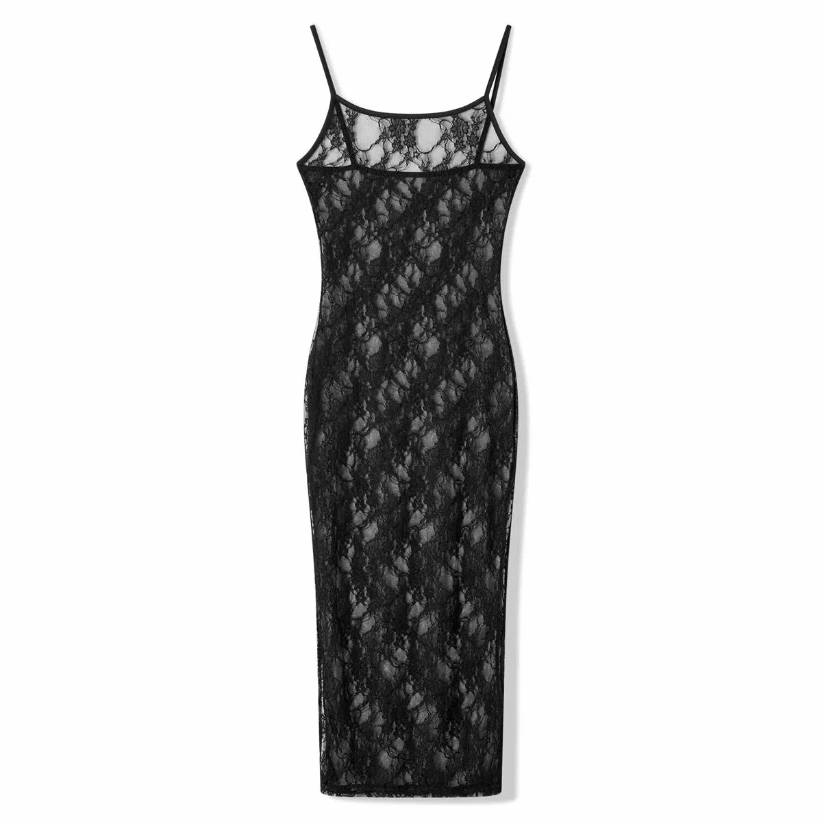 Fashion Spaghetti Strap See Through Midi Dress Women Black Sexy Sheer Mesh Lace Floral Dresses Chic Y2K Beach Outfits