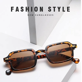 Fashion Square Sunglasses Women Retro Rivets Gradient Shades UV400 Men Leopard Blue