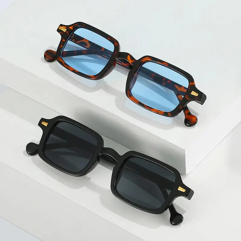 Fashion Square Sunglasses Women Retro Rivets Gradient Shades UV400 Men Leopard Blue