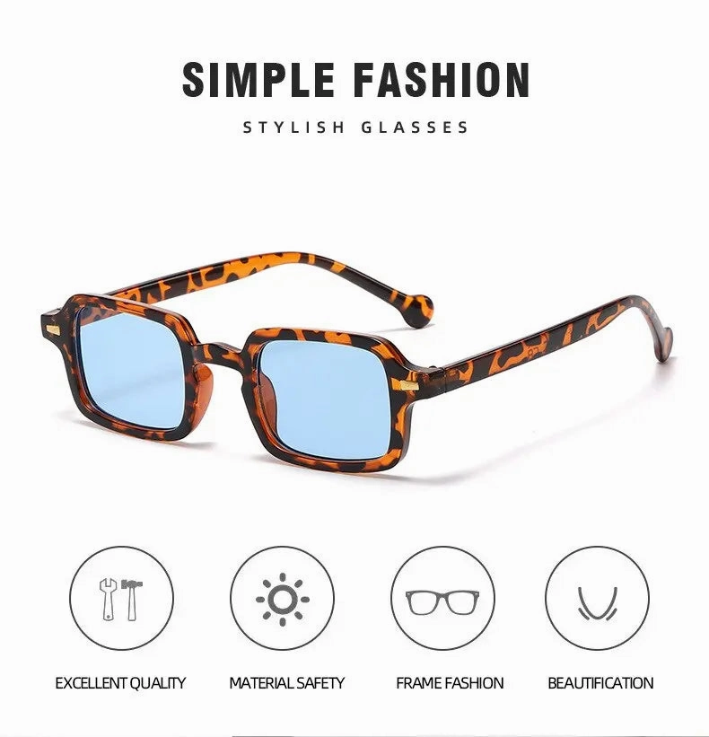 Fashion Square Sunglasses Women Retro Rivets Gradient Shades UV400 Men Leopard Blue