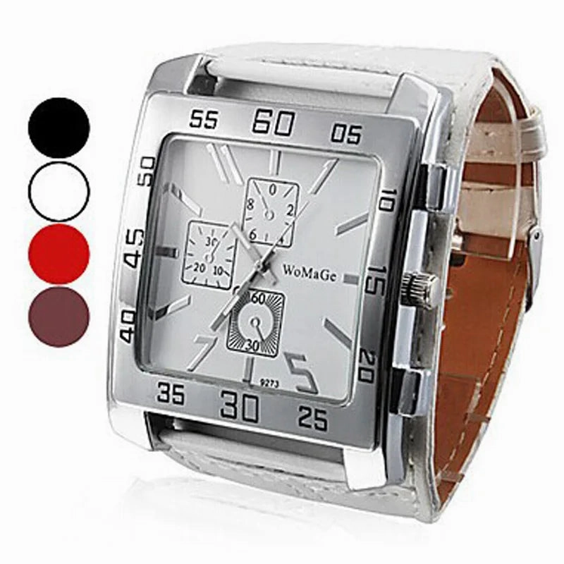 Fashion Square Watch Women White Wide Strap Quartz Wristwatch