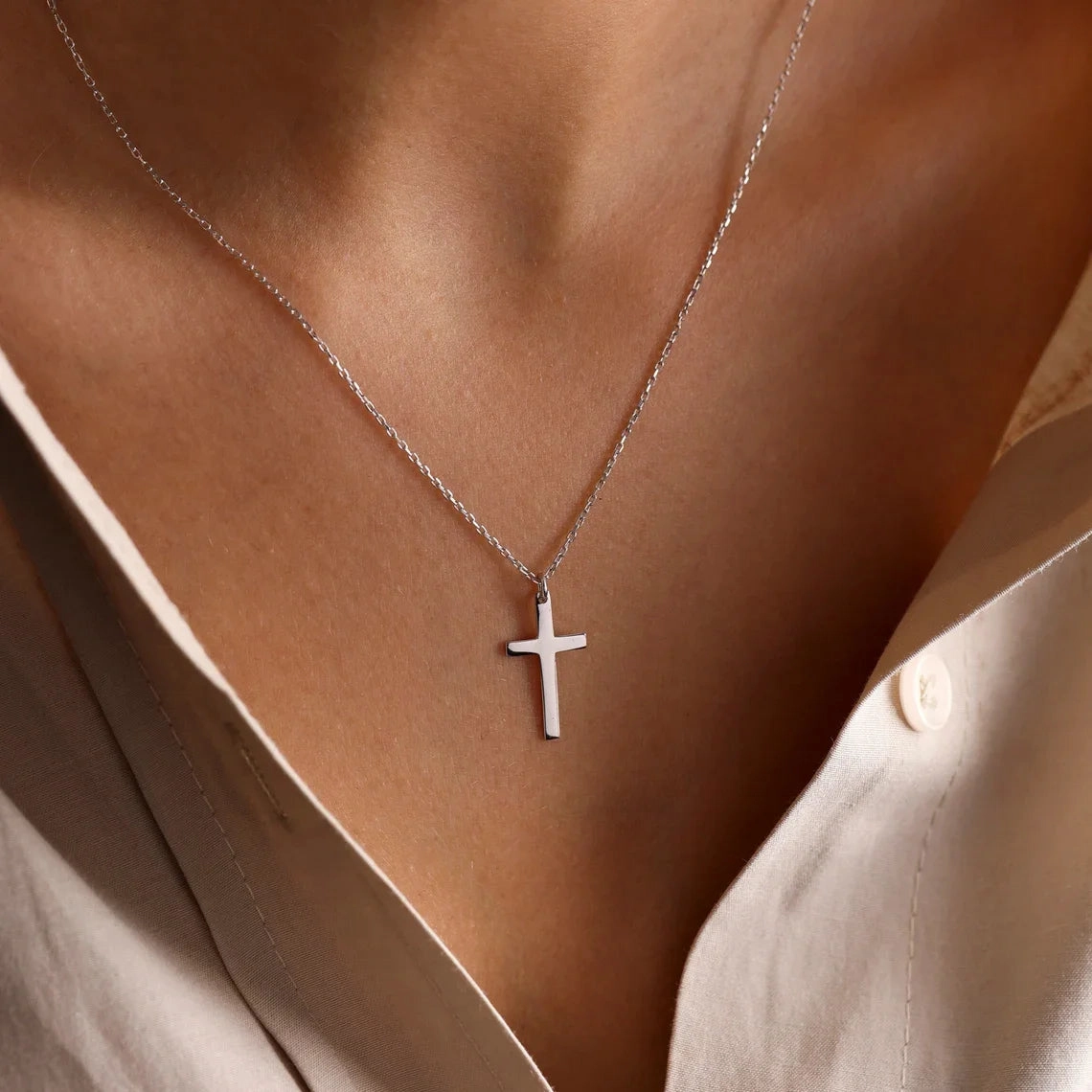 Fashion Stainless Steel Cross Gold Silver Color Necklace for Women Men Exquisite Chain Necklaces Jewelry Gift Idea