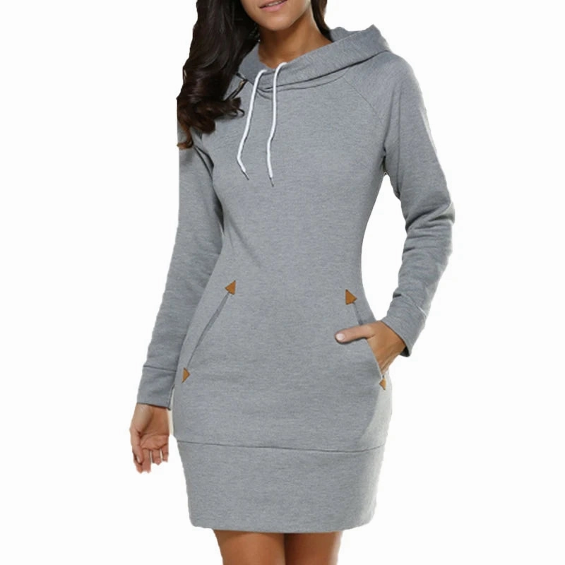 Fashion Sweatshirt Dresses for Women Pocket Hooded Mini Dress