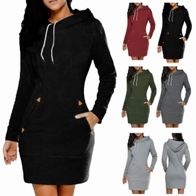 Fashion Sweatshirt Dresses for Women Pocket Hooded Mini Dress