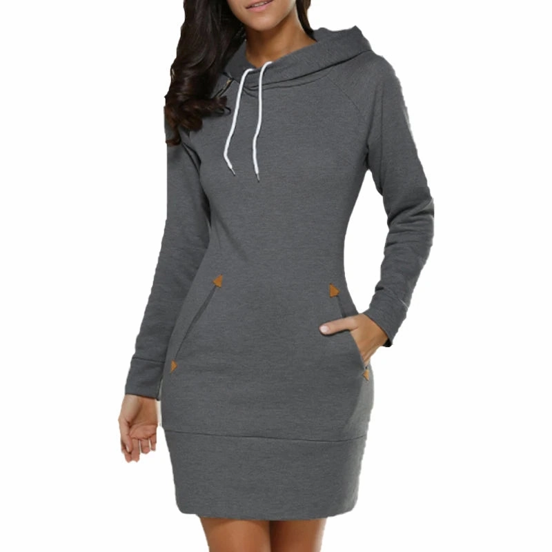 Fashion Sweatshirt Dresses for Women Pocket Hooded Mini Dress