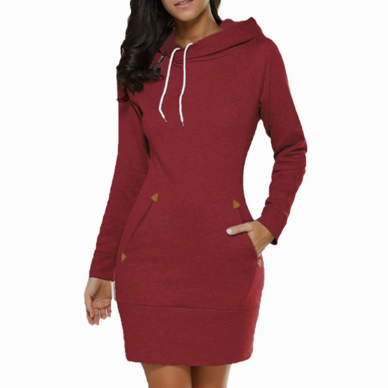 Fashion Sweatshirt Dresses for Women Pocket Hooded Mini Dress