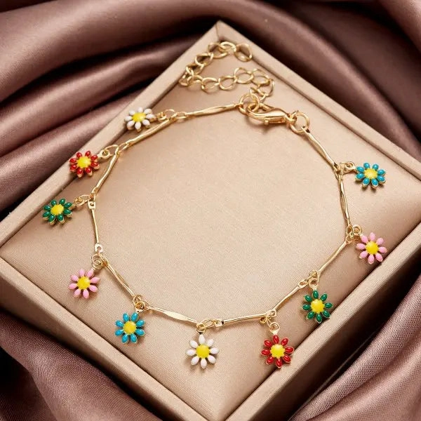 Fashion Sweet Flower Daisy Bracelet for Women Girl Y2K Accessories Boho Colorful Beads Summer Jewelry
