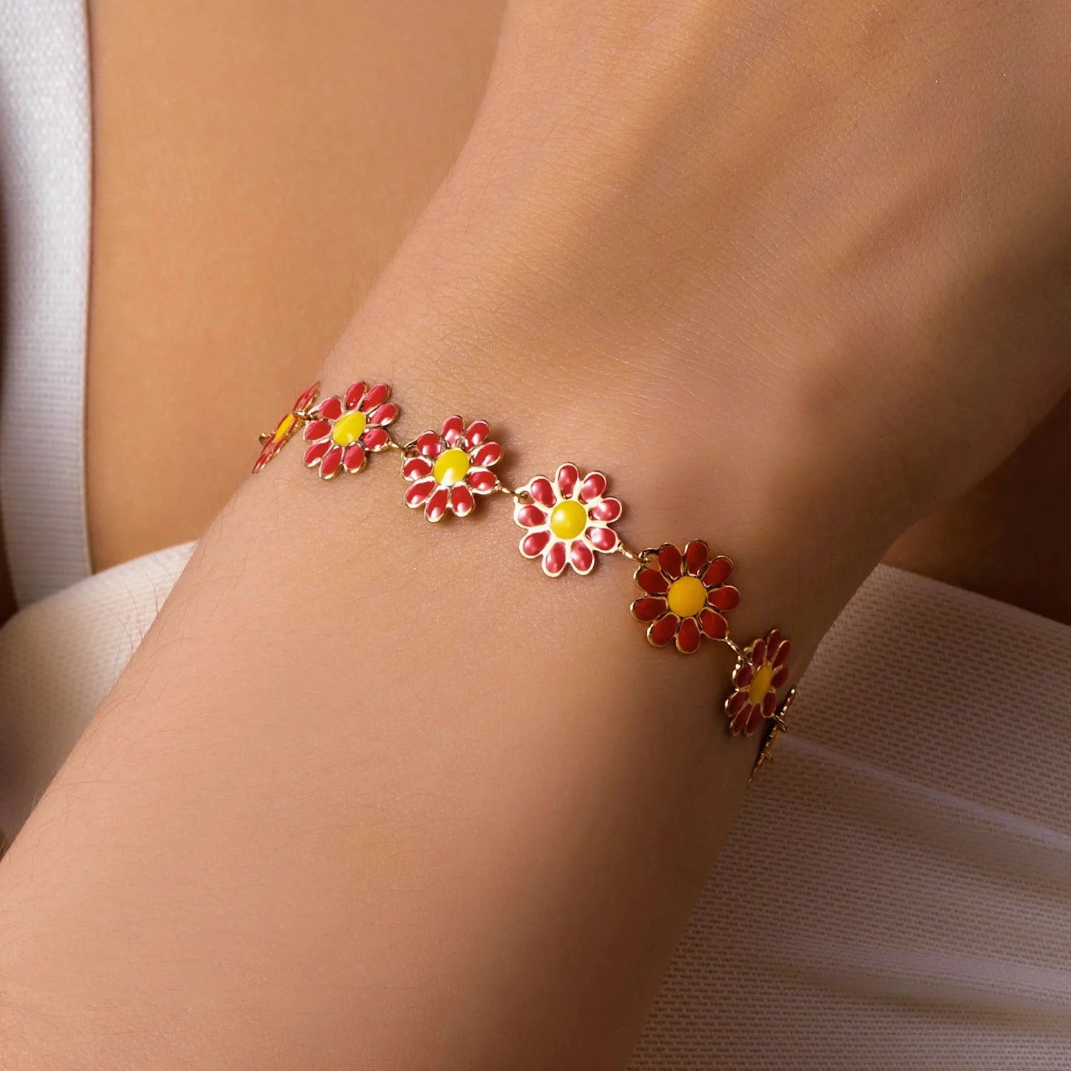 Fashion Sweet Flower Daisy Bracelet for Women Girl Y2K Accessories Boho Colorful Beads Summer Jewelry