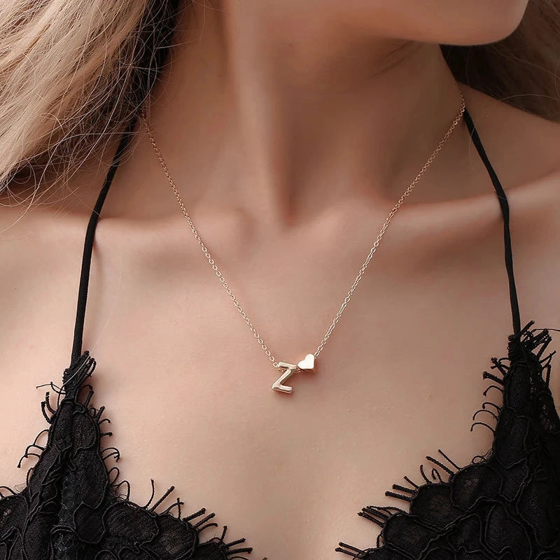 Fashion Tiny Gold/Silver Color Initial Necklace Heart Pendant