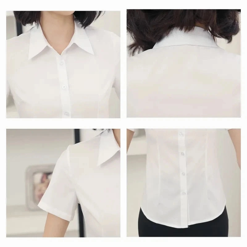 Fashion Woman Blouses V-neck Short Sleeve Solid Work Tops