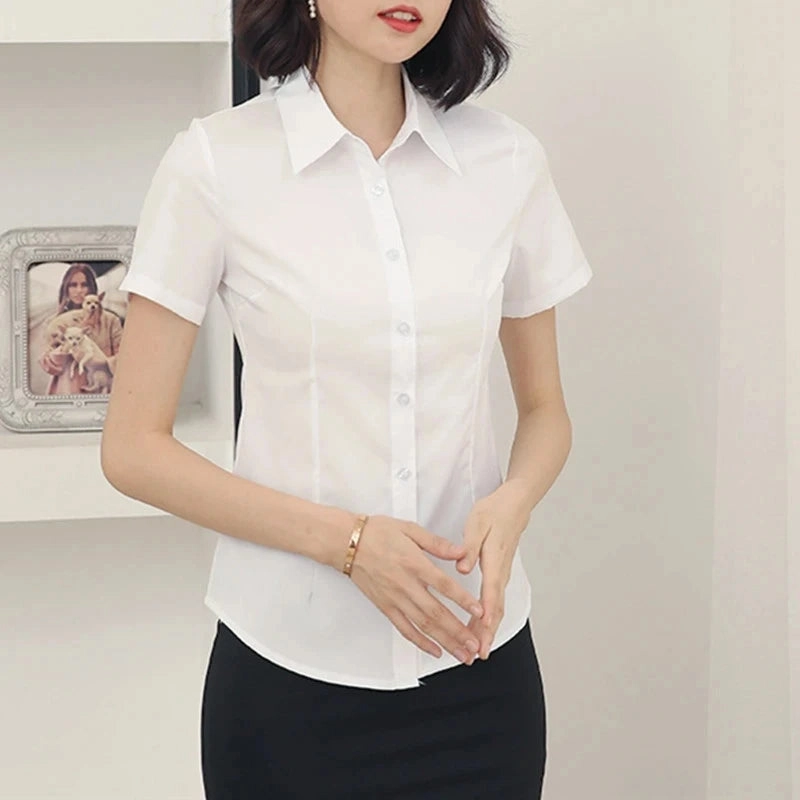 Fashion Woman Blouses V-neck Short Sleeve Solid Work Tops