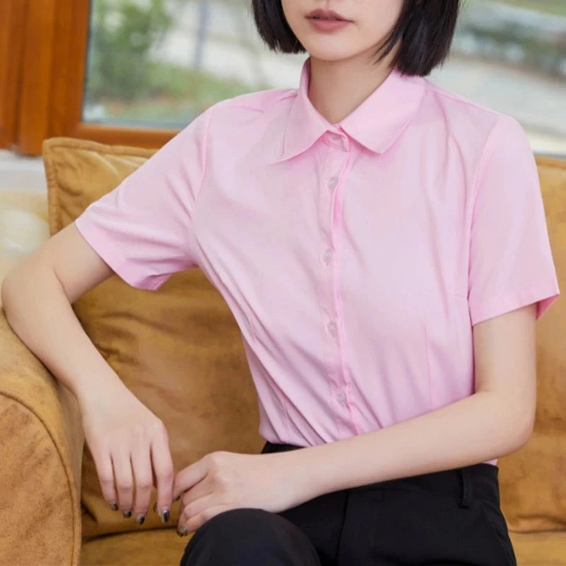 Fashion Woman Blouses V-neck Short Sleeve Solid Work Tops