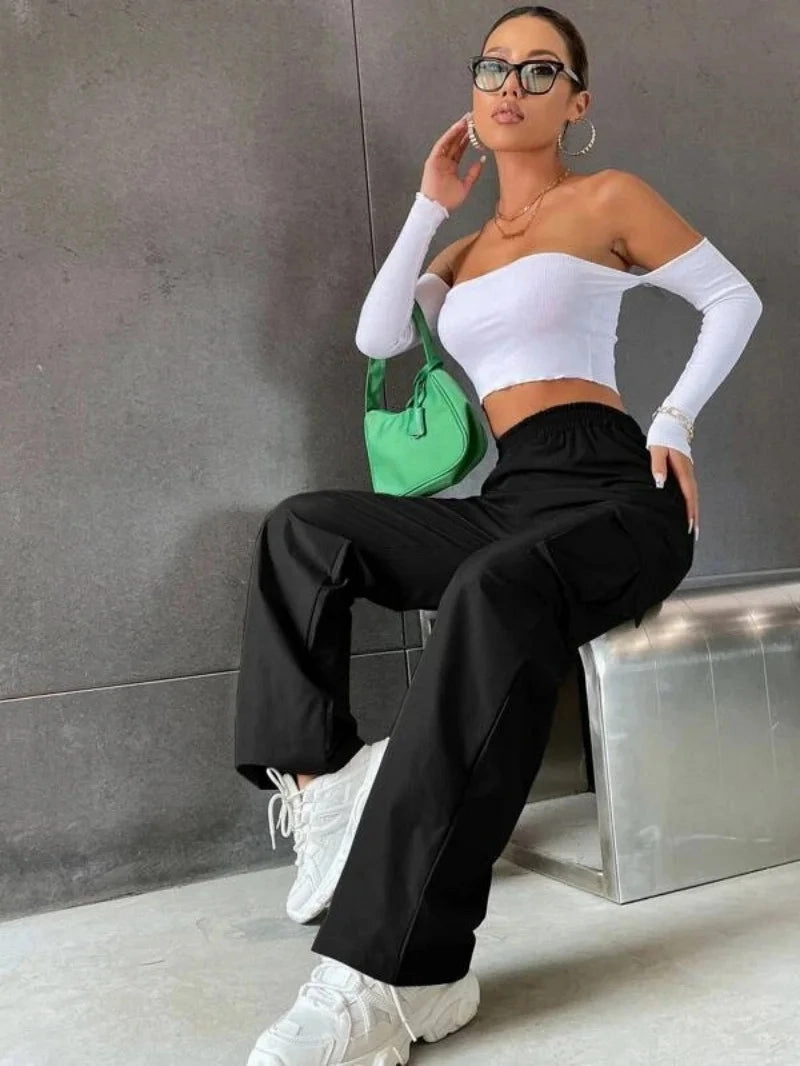Fashion Women Baggy Joggers Pants Casual Chic High Waist Cargo Trousers