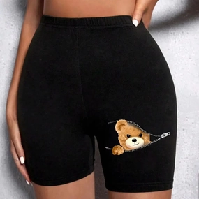 Fashion Women Leggings Short Teddy Bear Funny Graphic Shorts