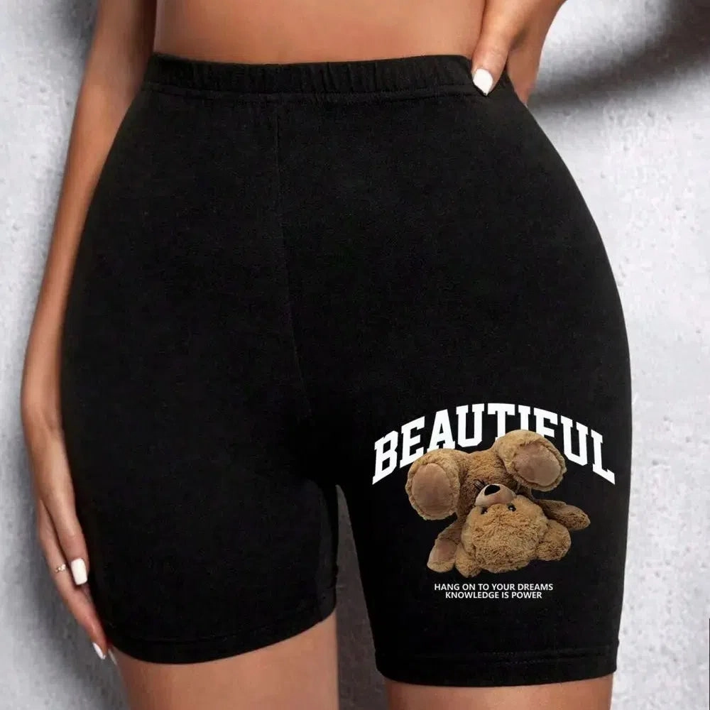 Fashion Women Leggings Short Teddy Bear Funny Graphic Shorts