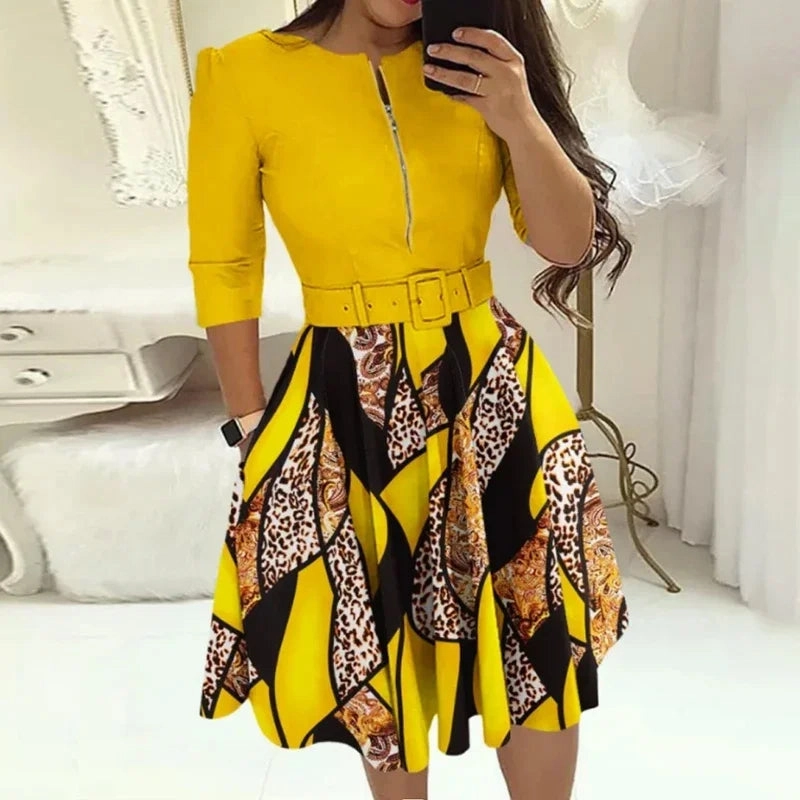 Fashion Women Patchwork A-line Dress for Autumn/Winter