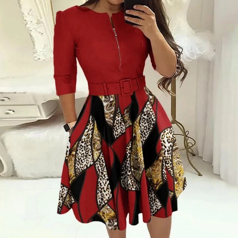 Fashion Women Patchwork A-line Dress for Autumn/Winter