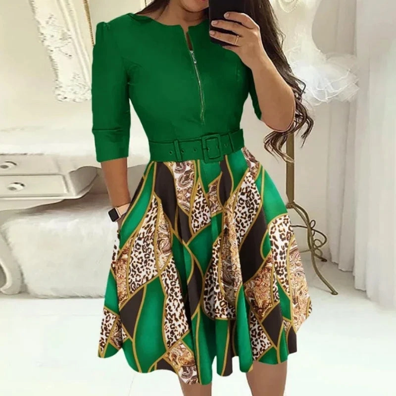 Fashion Women Patchwork A-line Dress for Autumn/Winter