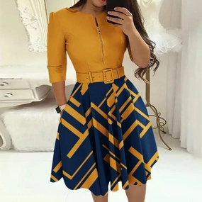 Fashion Women Patchwork A-line Dress for Autumn/Winter