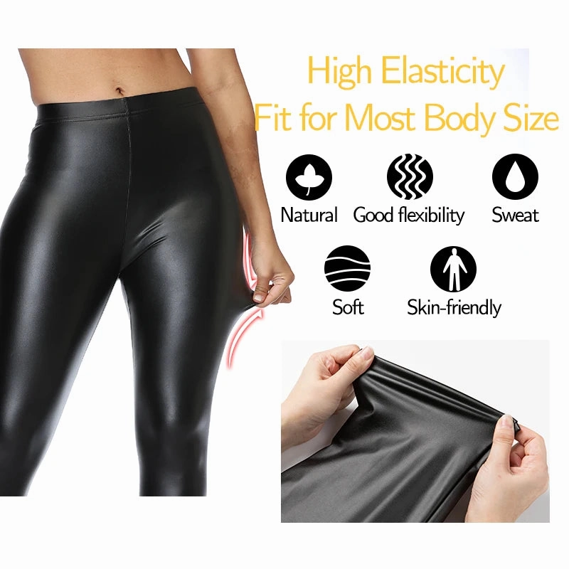 Fashion Women PU Leather Black Pants High Waist Leggings