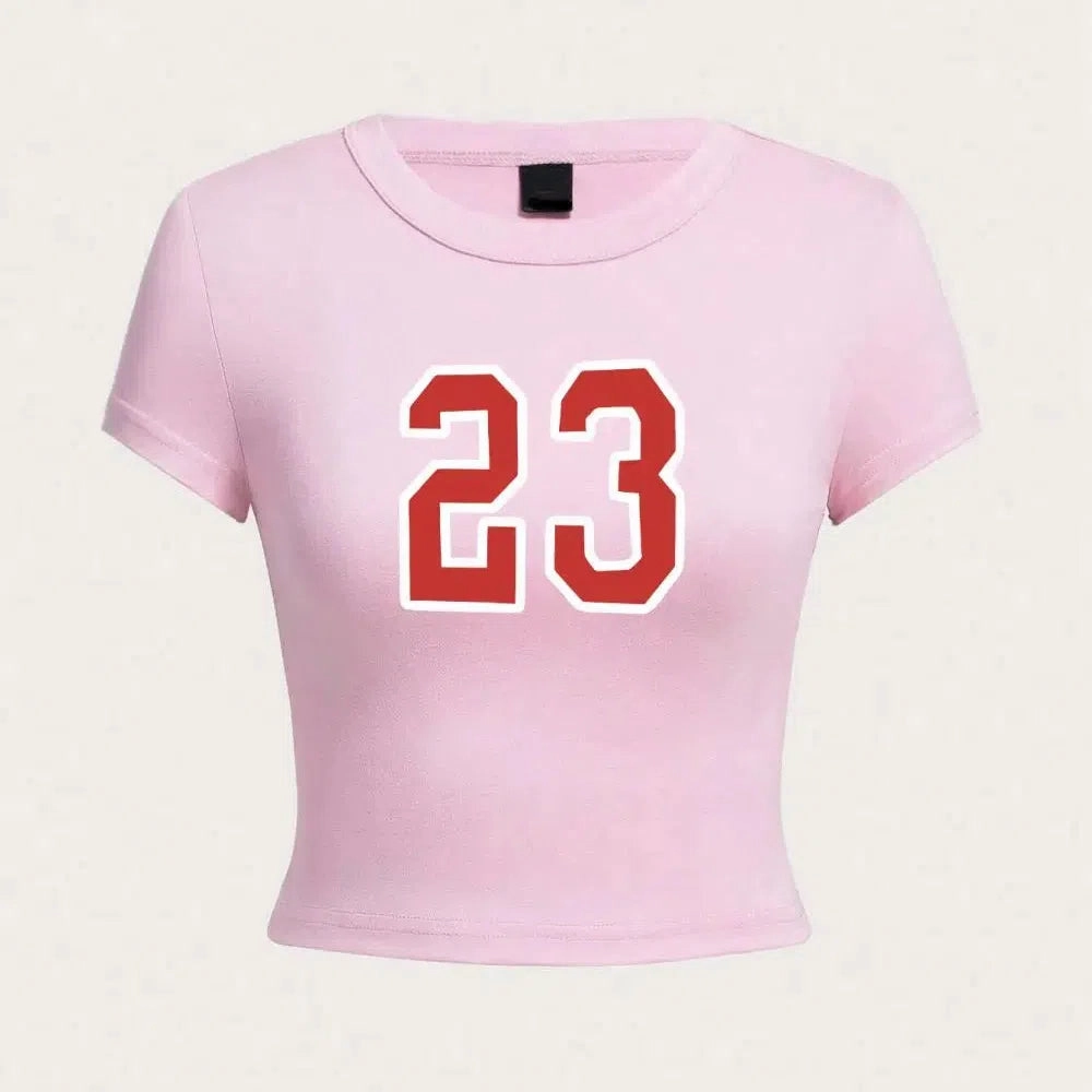 Fashion Women's Crop Tops Simple Number 23 Print Tee Shirts