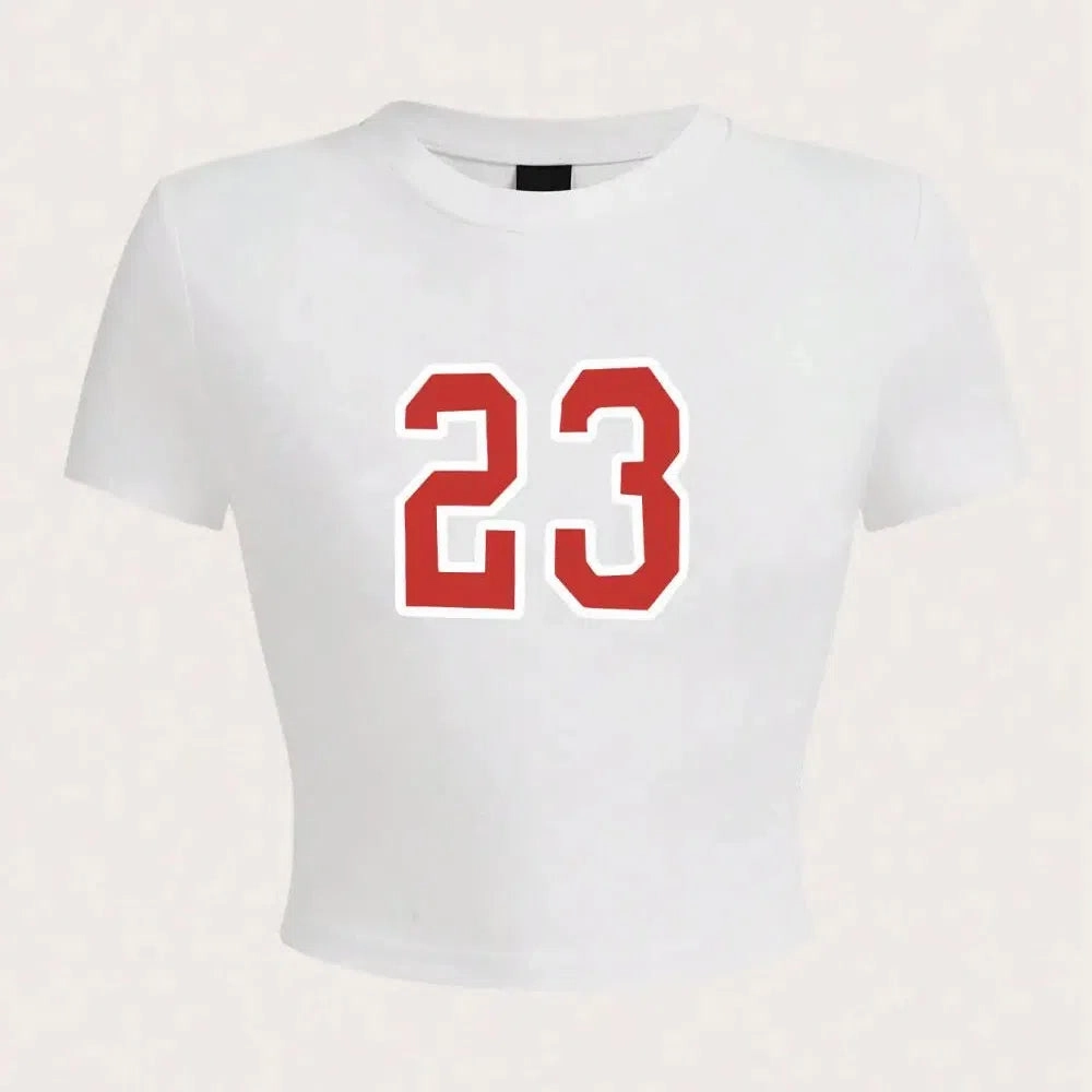 Fashion Women's Crop Tops Simple Number 23 Print Tee Shirts