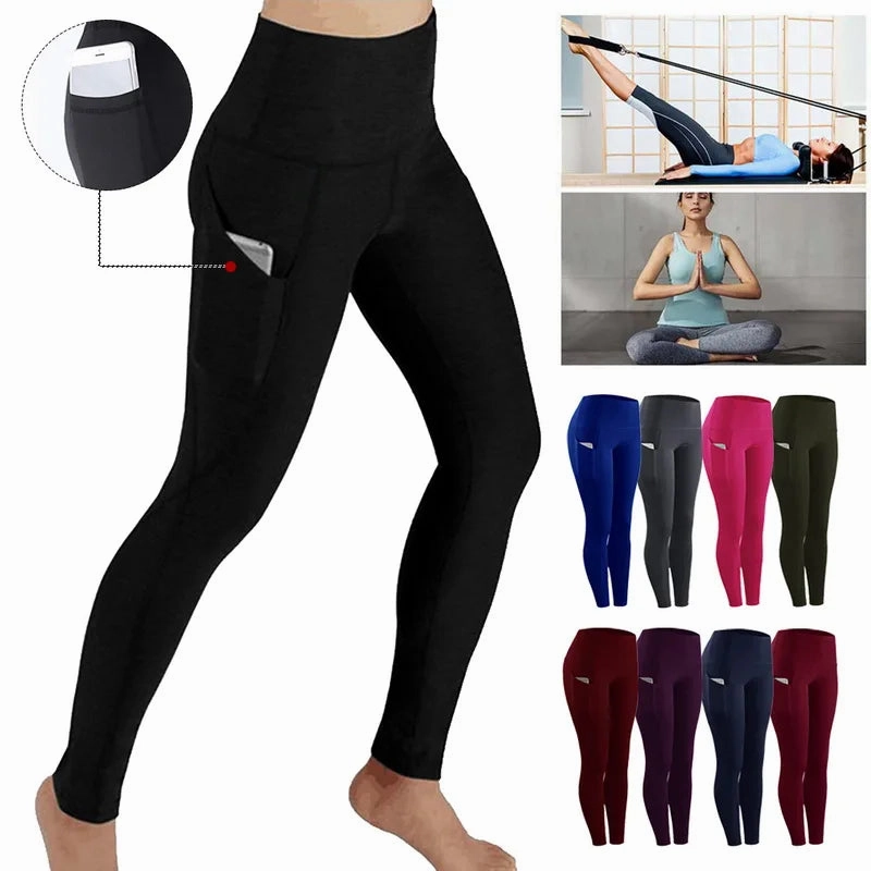 Fashion Women's High Waist Skinny Leggings with Pockets for Gym Workout and Yoga Trousers
