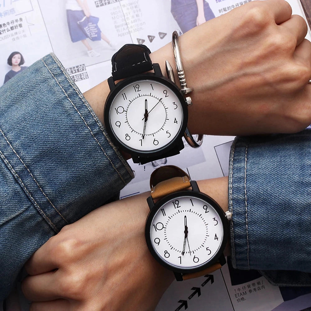 Fashion Wrist Watch Women Quartz Wristwatches Large Dial PU