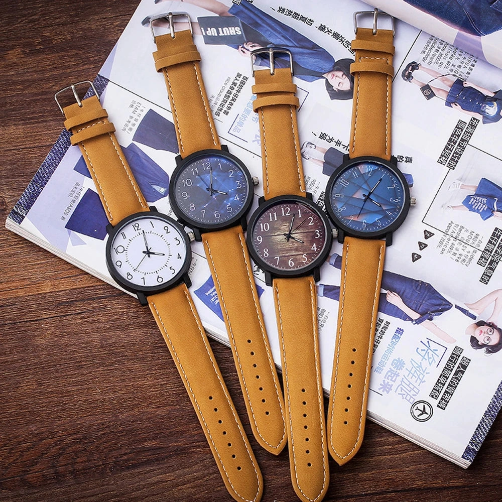 Fashion Wrist Watch Women Quartz Wristwatches Large Dial PU