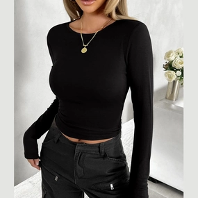Fashionable Women's Slim Fit Long-Sleeved Casual T-Shirt - Versatile O-Neck Pullover for Spring & Fall Street Style