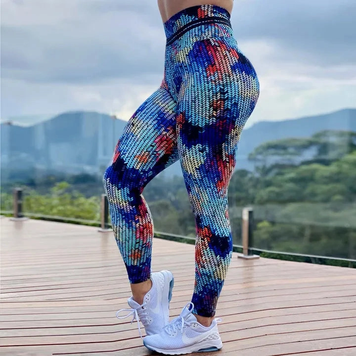 FCCEXIO Summer New Style Digital Printing Women's Tie-dye Leggings High Waist Fitness Workout Pants S-3XL