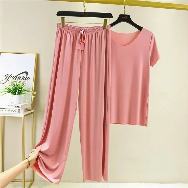Female Home Clothes 2 Pieces Set Loose Summer Lounge Wear