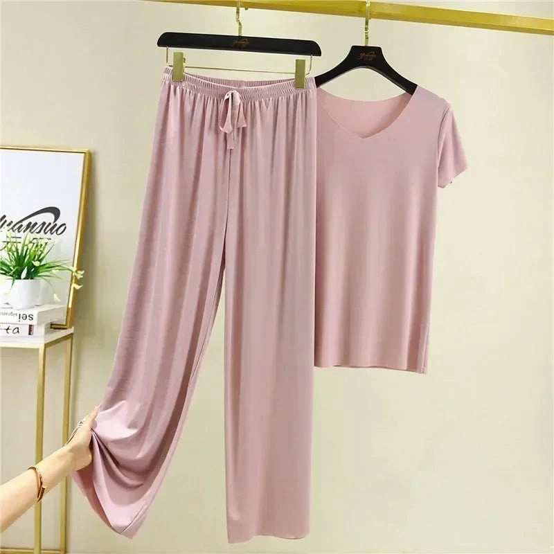 Female Home Clothes 2 Pieces Set Loose Summer Lounge Wear