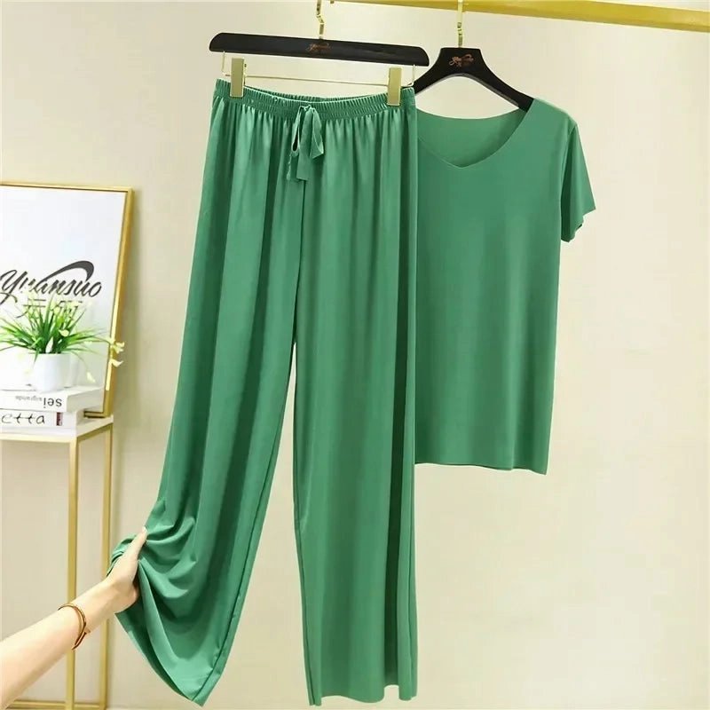 Female Home Clothes 2 Pieces Set Loose Summer Lounge Wear