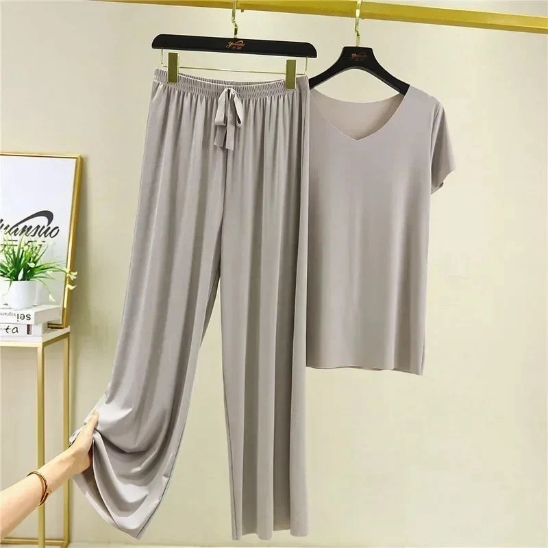 Female Home Clothes 2 Pieces Set Loose Summer Lounge Wear