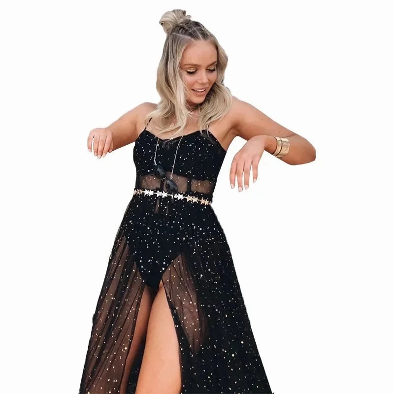 Festival Rave Outfit Mesh Dress Beach Boho Clothing Women Summer Cover Up Robe Long Maxi Dress for Sexy Party Vibes