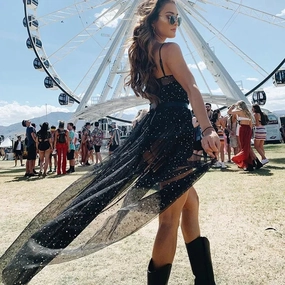Festival Rave Outfit Mesh Dress Beach Boho Clothing Women Summer Cover Up Robe Long Maxi Dress for Sexy Party Vibes