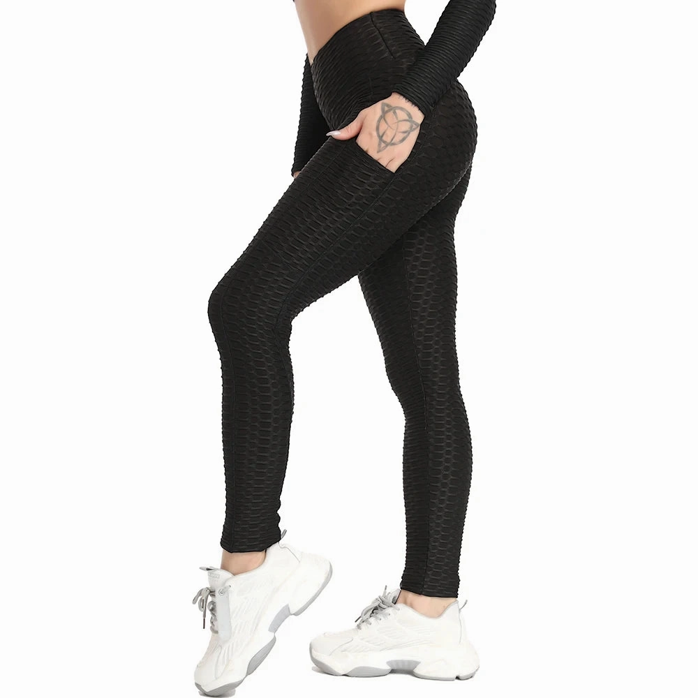 Fitness Leggings Women Pockets Textured Push Up Sexy Booty