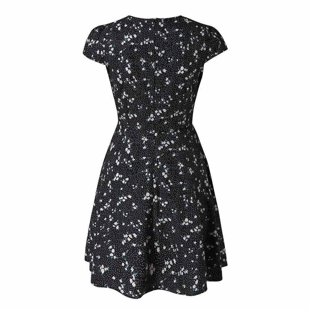 Floral A-Line Mini Skirt for Women - Casual V-Neck Short Dress for Spring/Summer