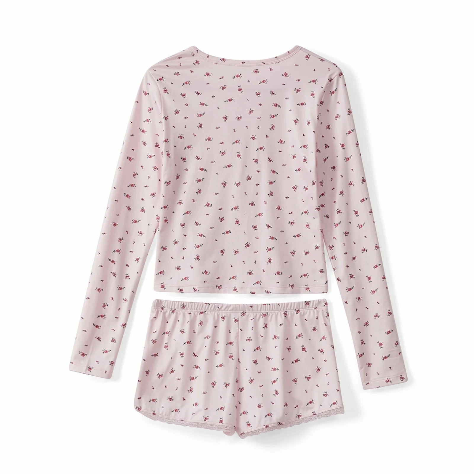 Floral Print Pajamas Sets Women's Lounge Wear Long Sleeve V-Neck Slim Fit Tops & Mini Shorts 2 Pcs Sleepwear for Cozy Nights