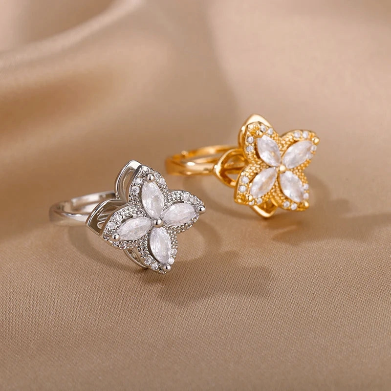Four Clover Rotating Anxiety Rings for Women Adjustable Gold