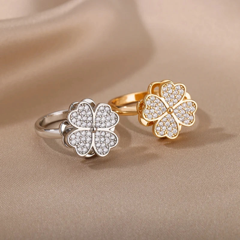 Four Clover Rotating Anxiety Rings for Women Adjustable Gold