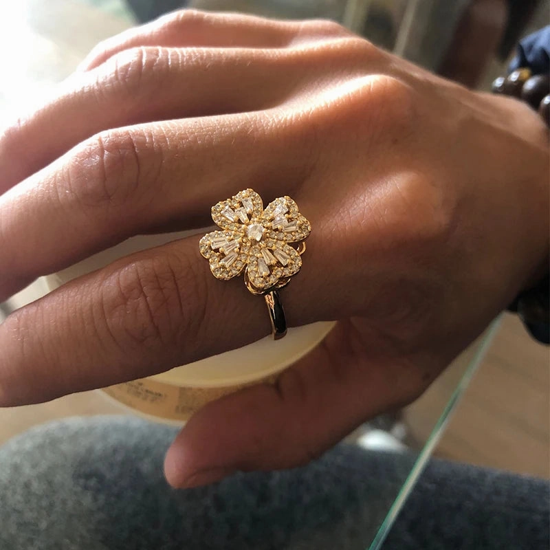 Four Clover Rotating Anxiety Rings for Women Adjustable Gold
